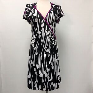Jonathan Martin Women's Dress Size 10 White Black Purple Multi-color Faux Wrap